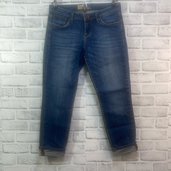 Kut from the Kloth Distressed Cuffed Crop Jeans 2 - Picture 1 of 8